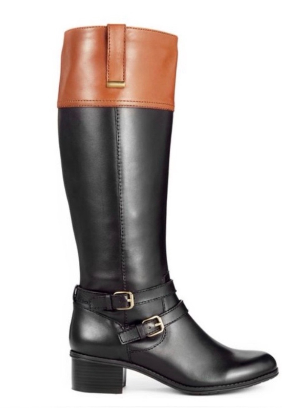 Brand New! Bandolino Black and Brown Leather Carlotta Riding Boots Size 8.5